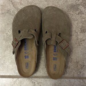 Birkenstock Taupe Suede Clogs